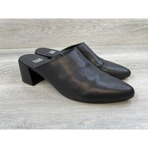 Eileen Fisher Women's 9 Black Mule Leather Slip On Pointed Toe Block Heel Shoes